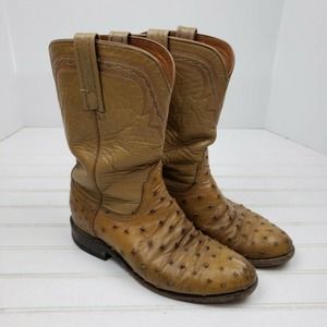 LUCCHESE FULL QUILL OSTRICH COWBOY BOOTS SADDLE TAN 7B Women's Cowgirl